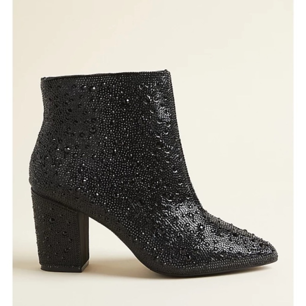 TORRID BETSEY JOHNSON BLACK RHINESTONE BLOCK HEEL BOOTIE (WW) - Picture 3 of 8